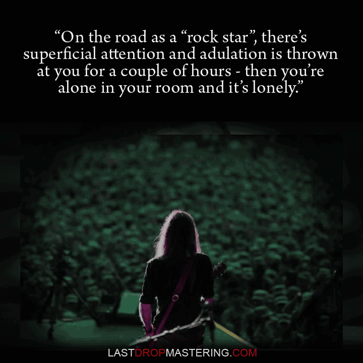 "On the road, as a “rock star,” there’s superficial attention and adulation is thrown at you for a couple of hours—then you’re alone in your room and it’s lonely" - Singer facing crowd & quote by Melissa Etheridge - Touring Musician Memes & Quotes